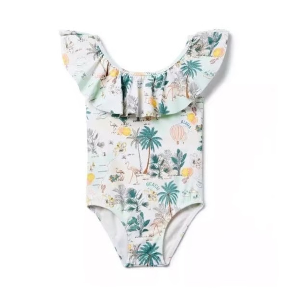 Janie and Jack Recycled Tropical Island Ruffle Swimsuit 8 NWT